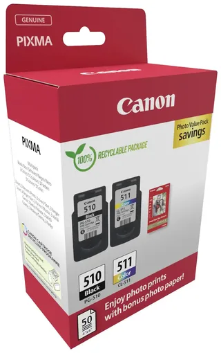 PG-510/CL-511 2970B017 inktcartridge - 2 stuk(s) - Origineel - Cyaan, Magenta, Geel + Retourzakje von Canon in Schwarz – Produktfoto 2 von 2