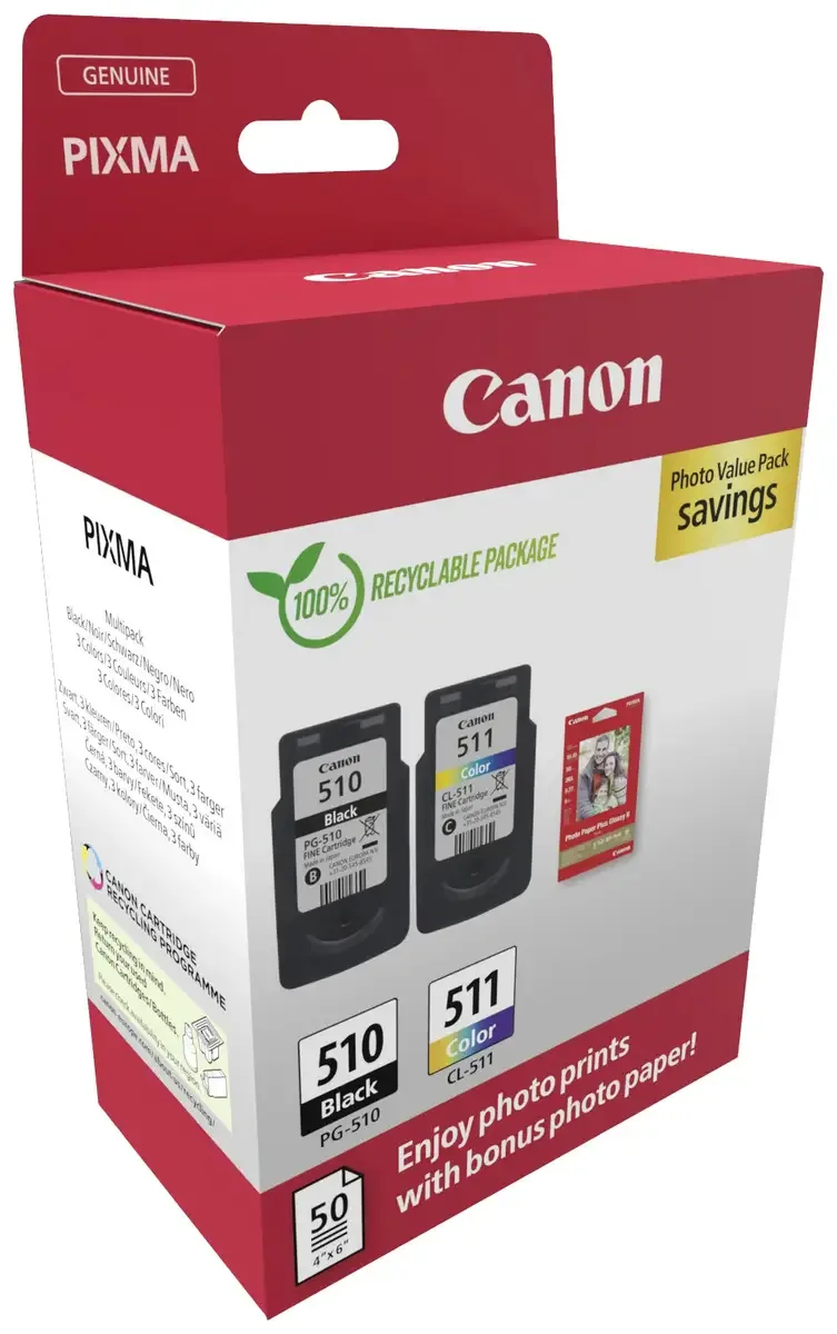PG-510/CL-511 2970B017 inktcartridge - 2 stuk(s) - Origineel - Cyaan, Magenta, Geel + Retourzakje von Canon in Schwarz – Produktfoto 2 von 2