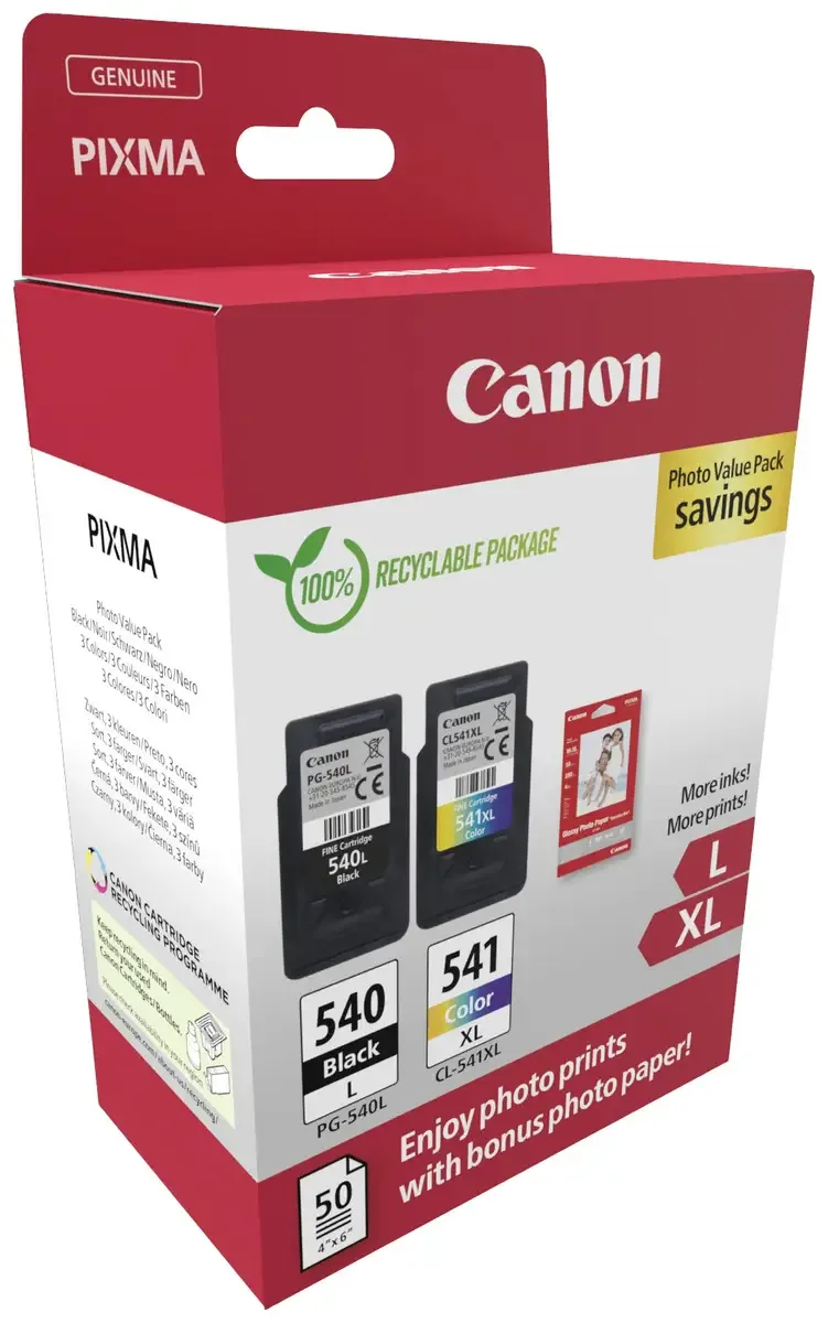 PG-540L + CL-541XL - Inktcartridge - Origineel - Hoge capaciteit - en Kleur van Canon in Zwart – productfoto 2 van 2