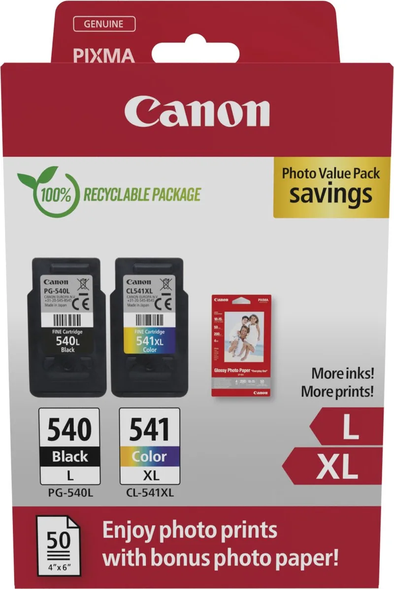 PG-540L + CL-541XL - Inktcartridge - Origineel - Hoge capaciteit - en Kleur van Canon in Zwart – productfoto 1 van 2