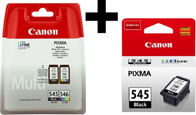 PG-545 + CL-546 - Inktcartridge - Origineel - Standaard capaciteit - Kleur en Zwart 2x + Retourzakje de Canon en Zwart + Kleur + Retourzakje – photo produit