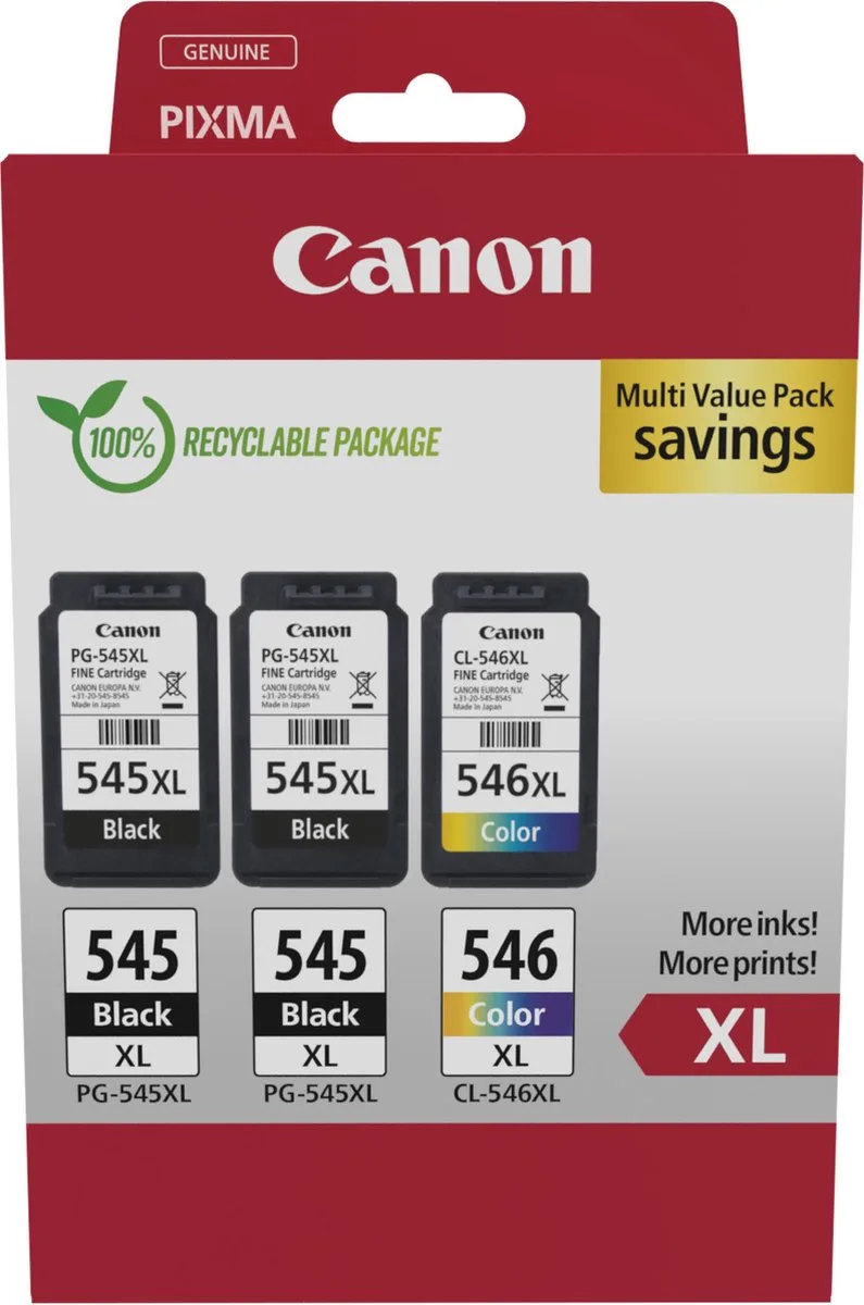 PG-545XL + CL-546XL - Inktcartridge - Origineel - Hoge capaciteit - Kleur en + Retourzakje by Canon in Black – product photo