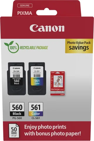 PG-560/CL-561 3713C008 inktcartridge - 2 stuk(s) - Origineel - Cyaan, Magenta, Geel + Retourzakje van Canon in Zwart – productfoto 1 van 2