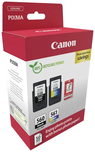 PG-560/CL-561 3713C008 inktcartridge - 2 stuk(s) - Origineel - Cyaan, Magenta, Geel + Retourzakje van Canon in Zwart – productfoto 2 van 2