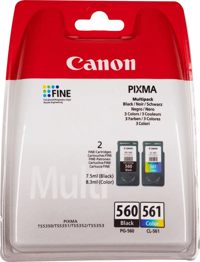 PG-560 & CL-561 - Inktcartridge + Retourzakje - Origineel - Standaard capaciteit - en Kleur van Canon in Zwart – productfoto