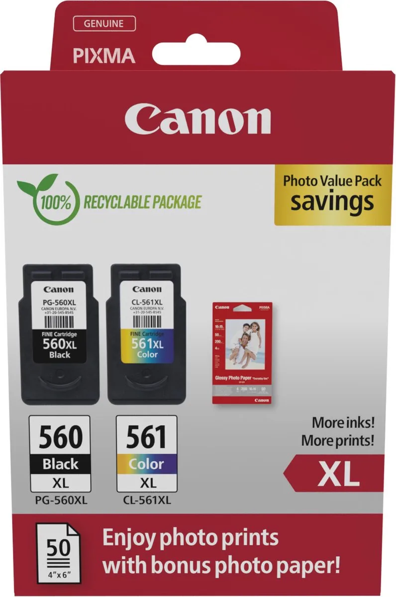 PG-560XL/CL-561XL - Inktcartridge - Origineel - Hoge capaciteit - Kleur van Canon in Zwart – productfoto 1 van 2
