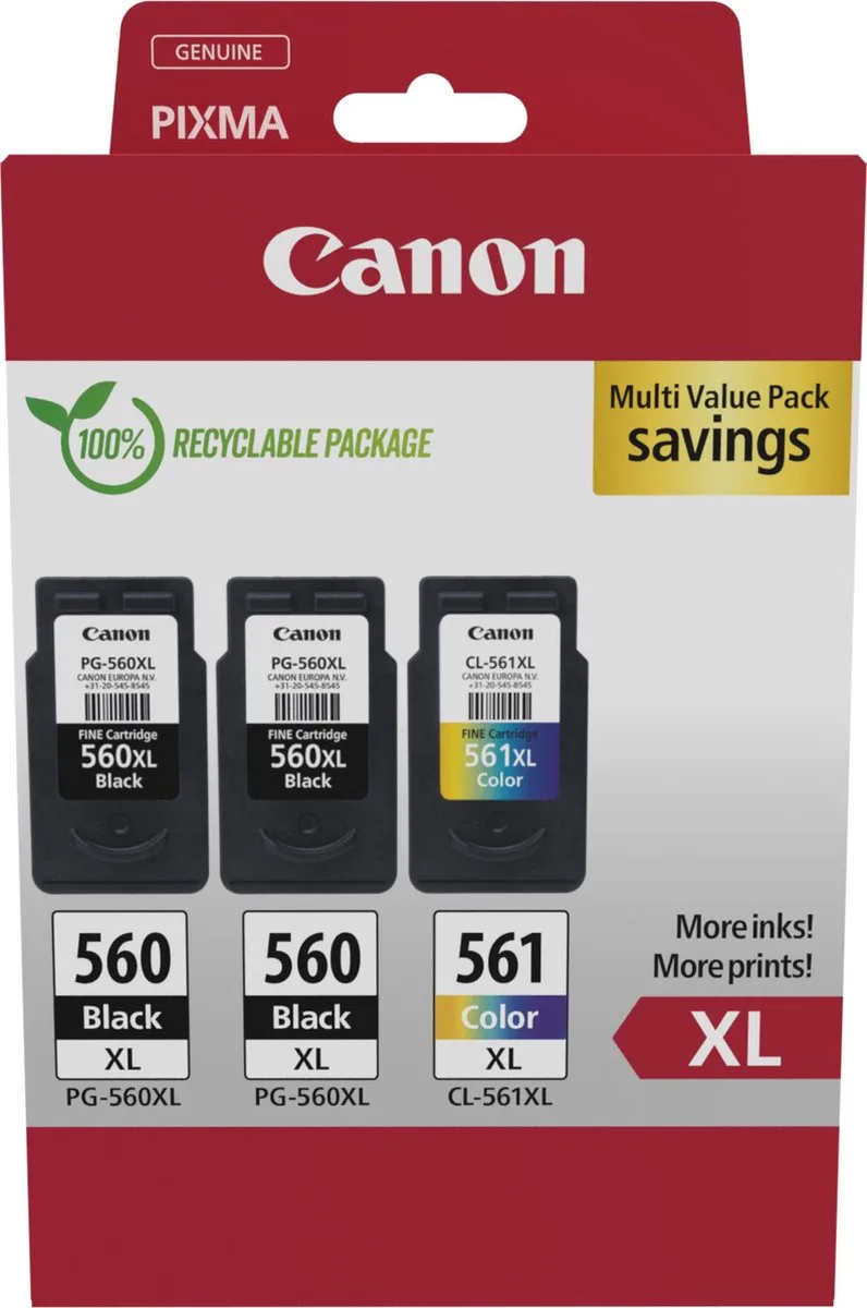 PG-56XL + CL-561XL - Inktcartridge - Origineel - Hoge capaciteit - 2x Zwart + Kleur + Retourzakje von Canon in Zwart 2x – Produktfoto