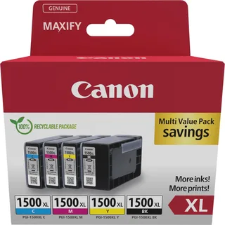 pgi-1500xl 9182B010 inktcartridge - 4 stuk(s) - Origineel - Hoog (XL) rendement - Cyaan, Magenta, Geel + Retourzakje van Canon in Zwart – productfoto 1 van 2