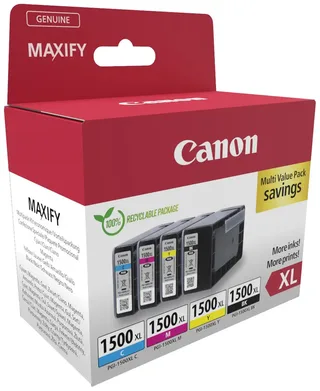 pgi-1500xl 9182B010 inktcartridge - 4 stuk(s) - Origineel - Hoog (XL) rendement - Cyaan, Magenta, Geel + Retourzakje van Canon in Zwart – productfoto 2 van 2
