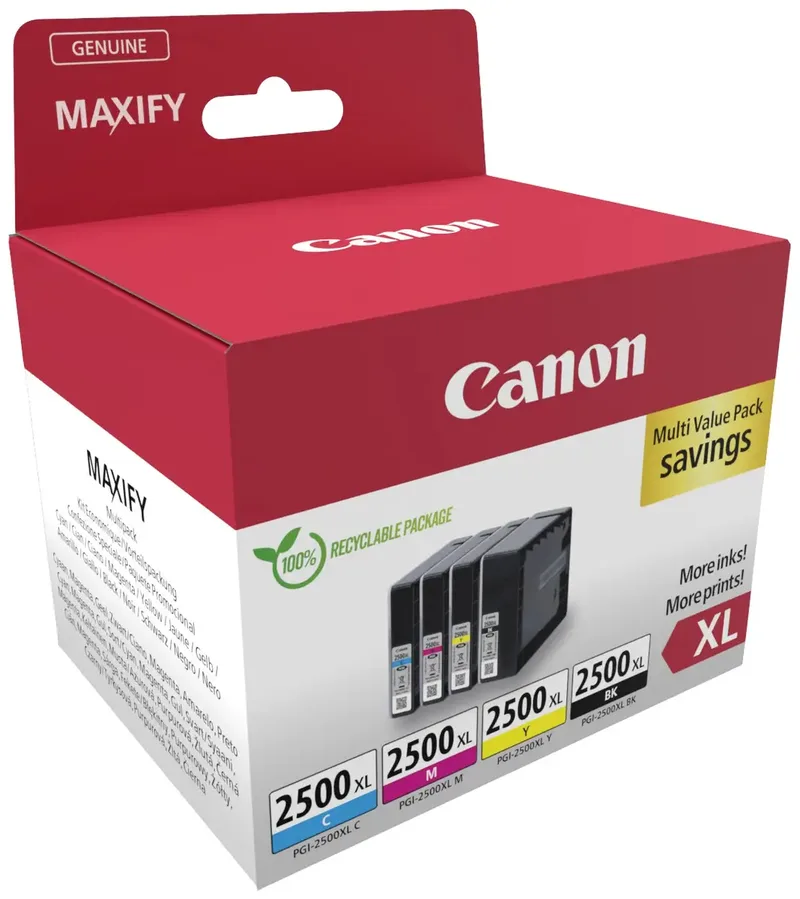 pgi-2500xl 9254B010 inktcartridge - 4 stuk(s) - Origineel - Hoog (XL) rendement - Cyaan, Magenta, Geel + Retourzakje från Canon i Svart – produktbild 2 av 2