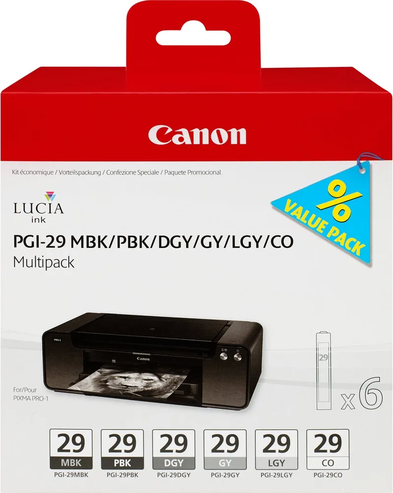PGI-29 - Inktcartridge / Zwart / Foto Zwart / Grijs / Licht Grijs / Donker Grijs / Pigment Zwart de Canon en Noir – photo produit