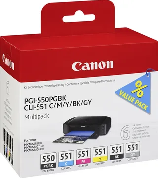 PGI-550 / CLI-551 - Inktcartridge / Zwart / Geel / Magenta / Cyaan / Pigment Zwart / Grijs van Canon in Zwart – productfoto 2 van 2