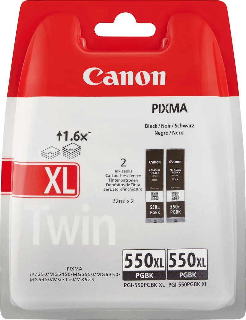 PGI-550PXL - Inktcartridge / Zwart / Hoge Capaciteit / 2-pack fra Canon i 2x Zwart – produktbillede
