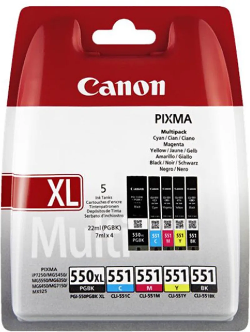 PGI-550XL & CLI-551 - Inktcartridge + Retourzakje - Origineel - en Kleur van Canon in Zwart – productfoto