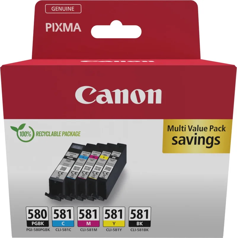 PGI-580 & CLI-581 - Inktcartridge + Retourzakje - Origineel - Standaard capaciteit - en Kleur by Canon in Black – product photo