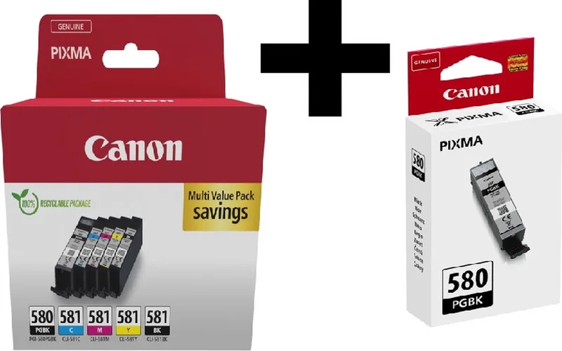 PGI 580/CLI 581 - Inktcartridges - 2x Multi en Zwart + Retourzakje by Canon in Black, Cyaan, Magenta, Yellow – product photo