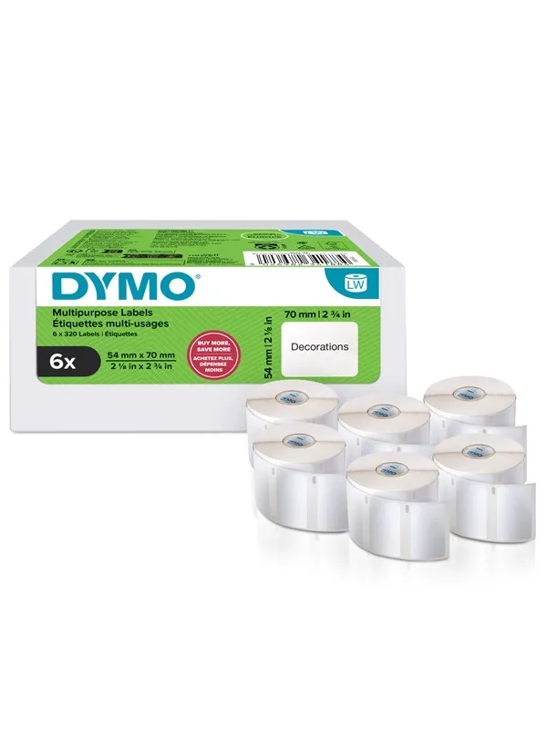 Authentic LabelWriter Multi-Purpose Labels | 54 mm x 70 mm | Self Adhesive | 6 Rolls of 320 Easy-Peel Labels (1.920 Count) | for LabelWriter Label Makers | Made in Europe de DYMO – photo produit