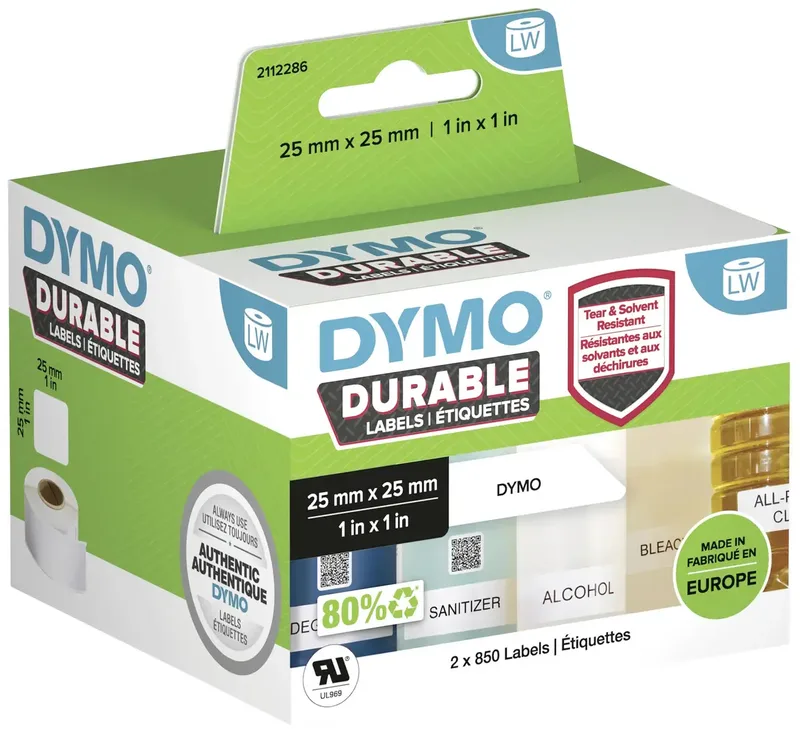 DYMO 2112286 Rouleau détiquettes 25 x 25 mm film polypropylène blanc 1700 pc(s) fixation permanente Etiquette universelles, Etiquette pour adresse de DYMO – photo produit