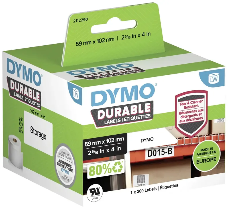 DYMO 2112290 Etiketten Rolle 102 x 59 mm Polypropylen-Folie Weiß 300 St. Permanent haftend Universal-Etiketten, Adress-Etiketten von DYMO – Produktfoto