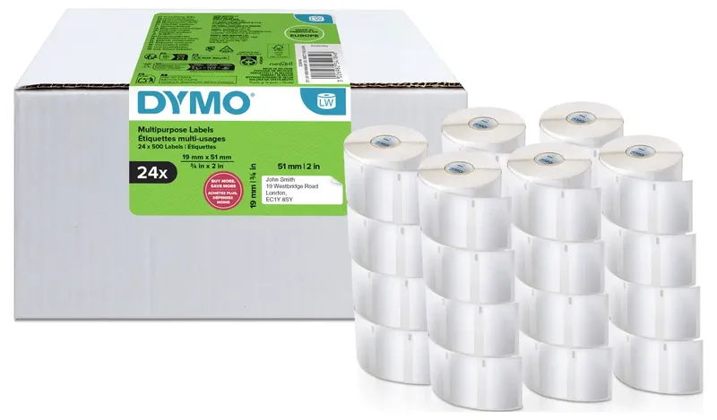 Etiket Dymo LabelWriter multifunctioneel 19x51mm 24 rollen á 500 stuks wit fra DYMO – produktbillede 2 af 2