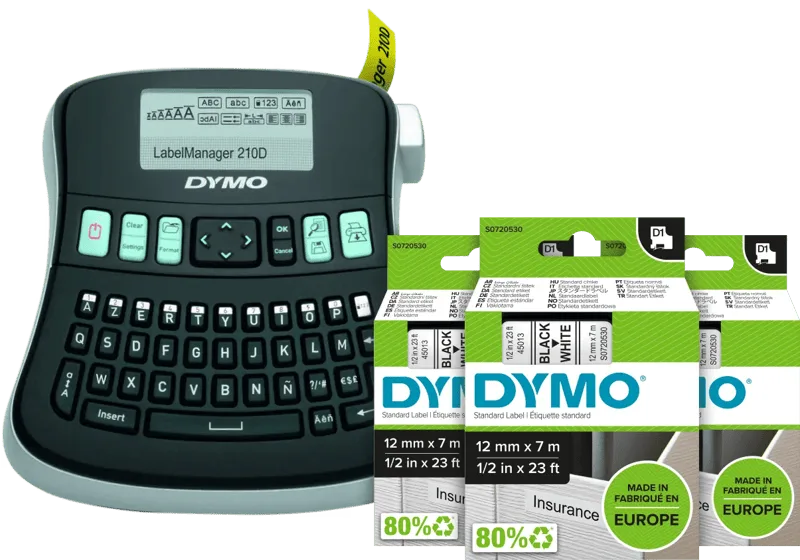 LabelManager 210D Labelprinter + 3 extra labels van DYMO – productfoto