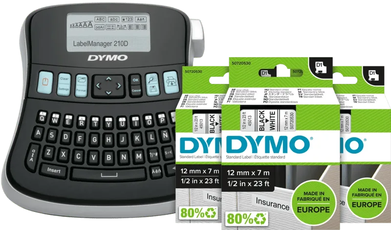 LabelManager 210D+ Labelprinter Qwerty + 3 extra labels van DYMO – productfoto