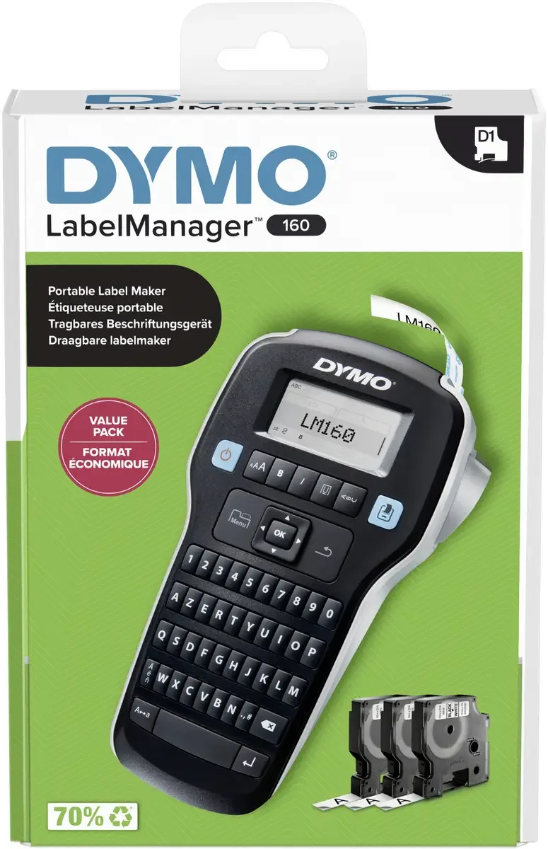 LabelManager™ 160 ValuePack AZERTY Beschriftungsgerät Geeignet für Schriftband: D1 6 mm, 9 mm, 12 mm van DYMO – productfoto