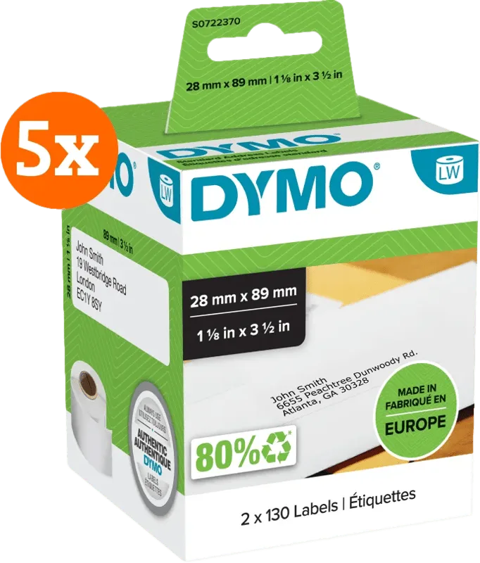 LabelWriter Adres Etiket 28 x 89 mm 260 stuks 5-pack von DYMO – Produktfoto