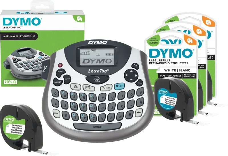 LetraTag LT-100T Labelprinter Qwerty + 3 extra labels de DYMO – photo produit