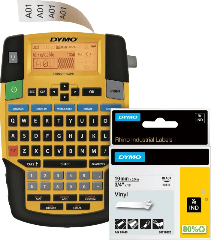 Rhino 4200 Labelprinter Qwerty + 1 extra label fra DYMO – produktbillede