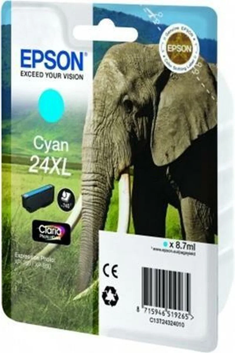 24XL inktcartridge high capacity 8.7ml 740 pagina's 1-pack blister zonder alarm van Epson in Cyaan – productfoto