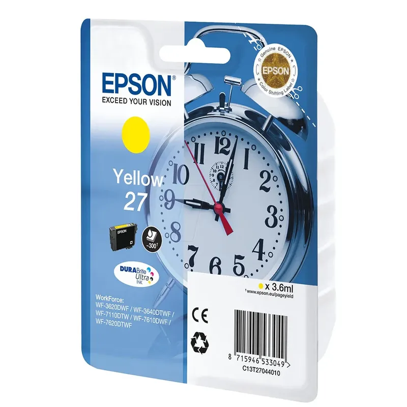 Alarm clock 27 DURABrite Ultra inktcartridge 1 stuk(s) Origineel Geel (C13T27044010) från Epson – produktbild