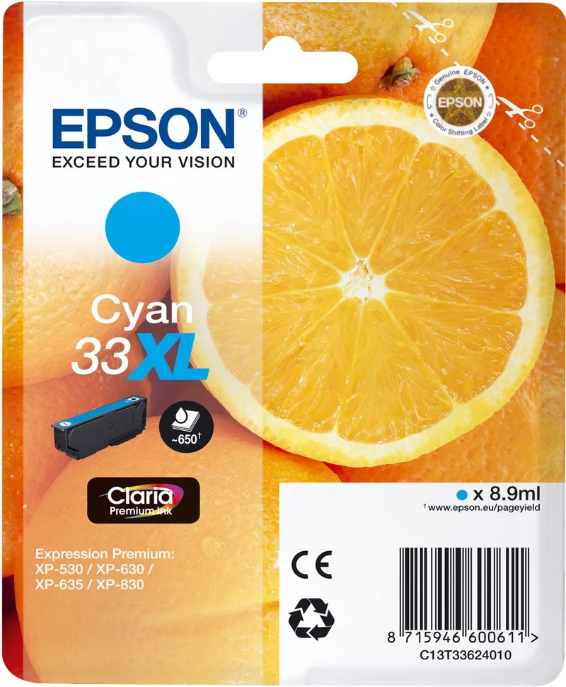 Cartouche Oranges Ink Claria Premium Cyan XL by Epson in Cyaan – product photo