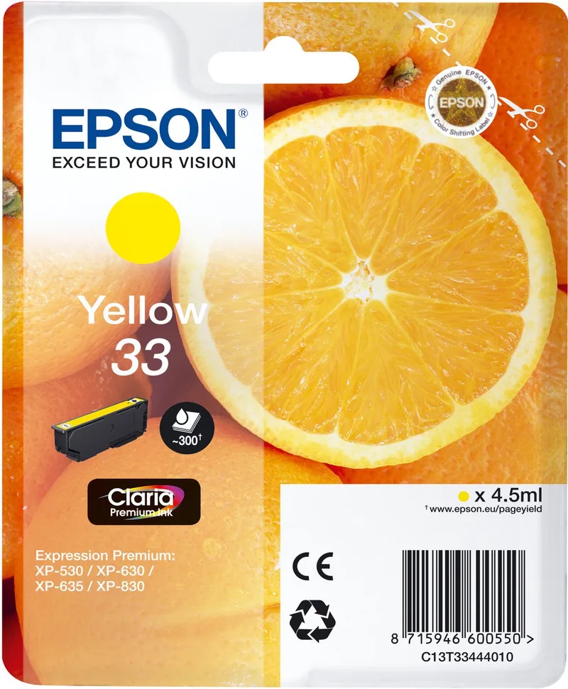 Cartouche Oranges Ink Claria Premium Yellow fra Epson i Gul – produktbillede
