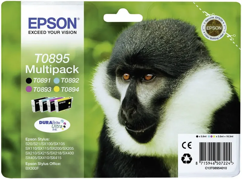 Druckerpatrone T0895 Original Kombi-Pack Schwarz, Cyan, Magenta, Gelb C13T08954010 von Epson – Produktfoto 1 von 2