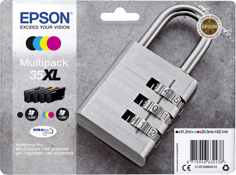 Druckerpatrone T3596, 35XL Original Kombi-Pack Schwarz, Cyan, Magenta, Gelb C13T35964010 van Epson – productfoto