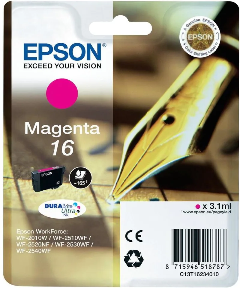 EPSON 16 inktcartridge standard capacity 3.1ml 165 paginas 1-pack RF-AM blister van Epson in Magenta – productfoto