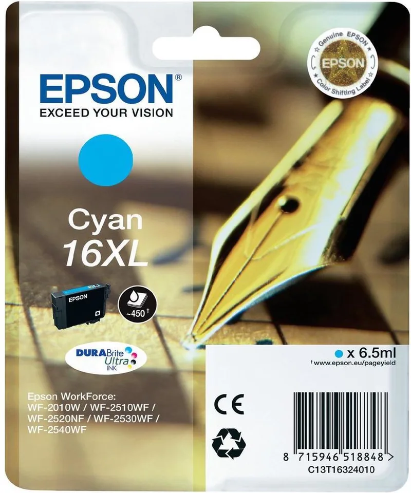 EPSON 16XL inktcartridge high capacity 6.5ml 450 paginas 1-pack RF-AM blister van Epson in Cyaan – productfoto