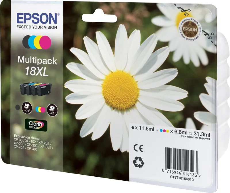 EPSON 18XL inktcartridge zwart en drie kleuren high capacity 31.3ml 1-pack RF-AM blister van Epson in Magenta – productfoto