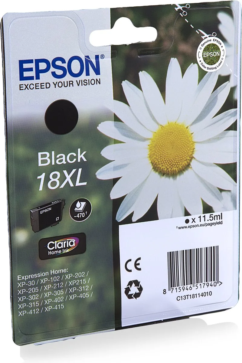 Epson 18XL (T1811) - Inktcartridge / Hoge Capaciteit van Epson in Zwart – productfoto