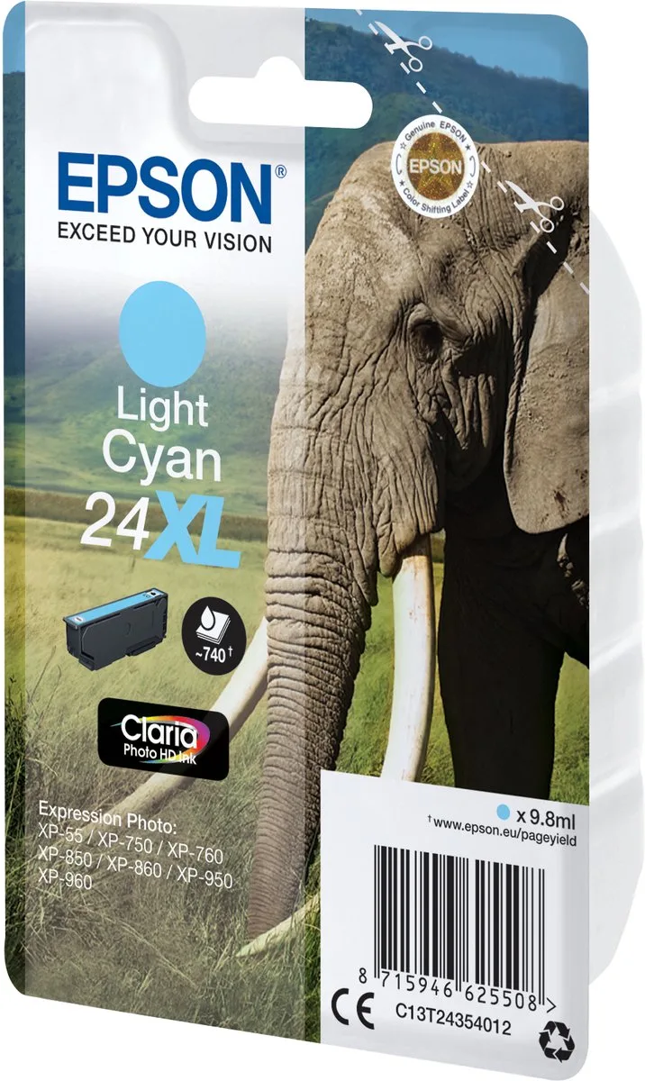 EPSON 24XL inktcartridge licht cyaan high capacity 9.8ml 740 paginas 1-pack RF-AM blister by Epson in Black – product photo