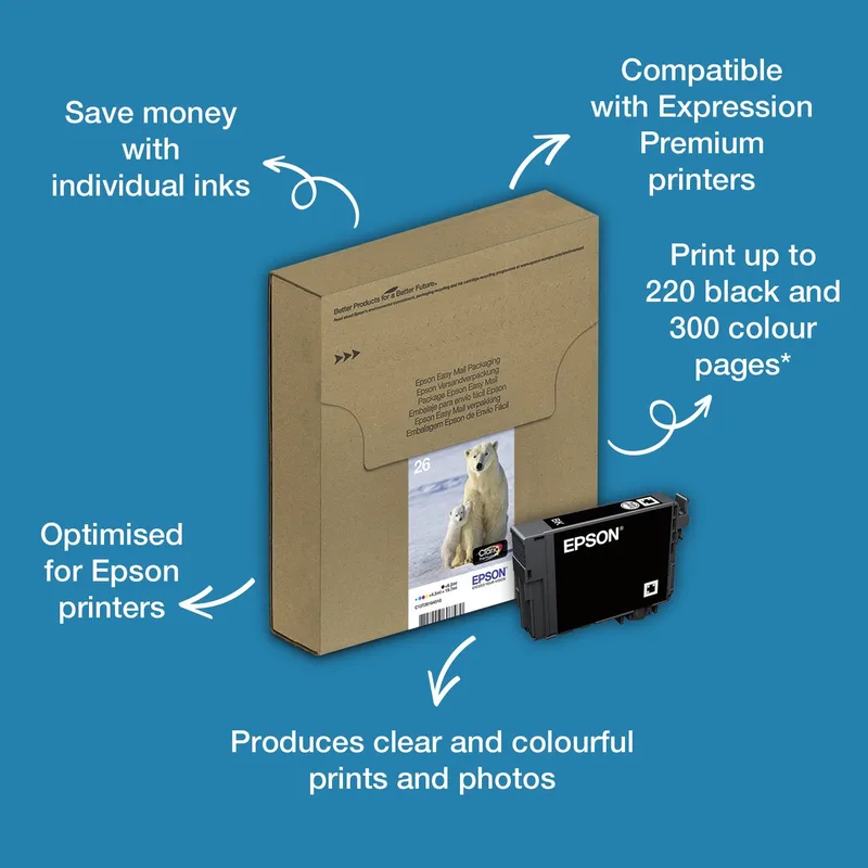 Epson 26 Multipack 4-colours EasyMail von Epson in Schwarz, Cyaan, Magenta, Gelb – Produktfoto