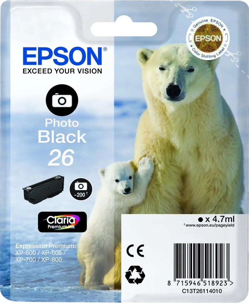 Epson 26 (T2611) - Inktcartridge / Foto by Epson in Black – product photo