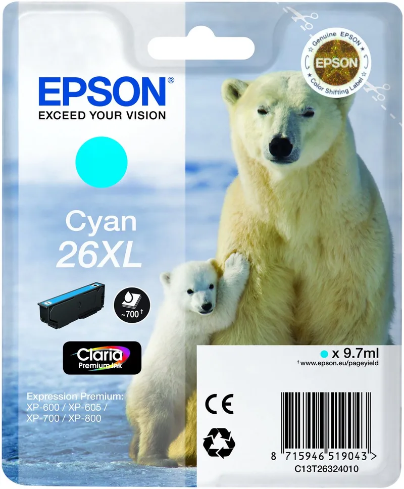 Epson 26XL - Inktcartridge van Epson in Cyaan – productfoto