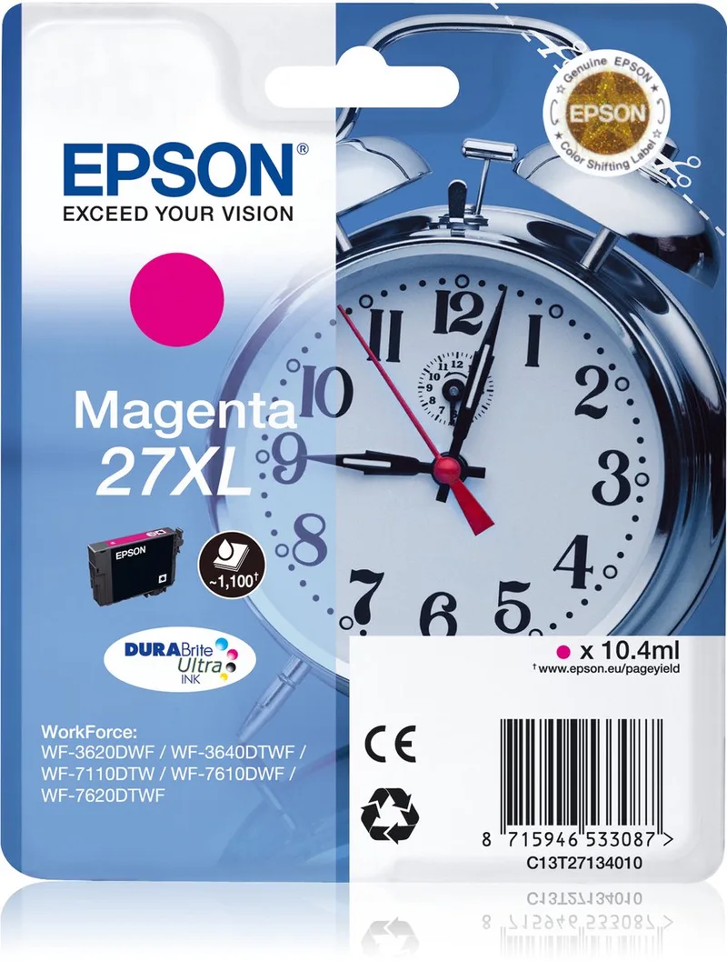 EPSON 27XL ink cartridge high capacity 10.4ml 1.100 pages 1-pack RF-AM blister - DURABrite ultra ink van Epson in Magenta – productfoto