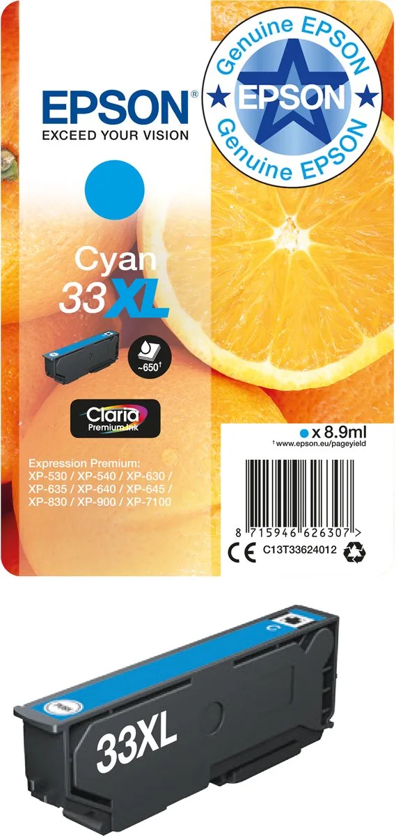 Epson 33XL - Inktcartridge van Epson in Cyaan – productfoto