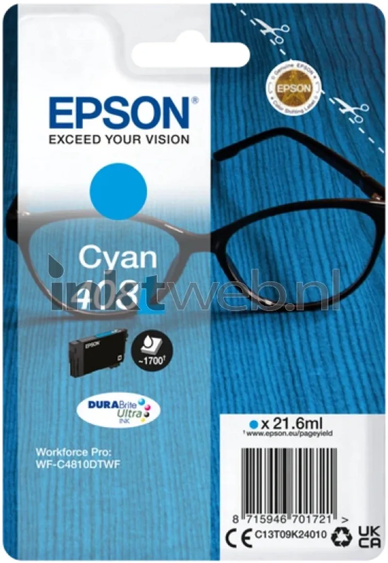 Epson 408L Inktcartridge van Epson in Cyaan – productfoto