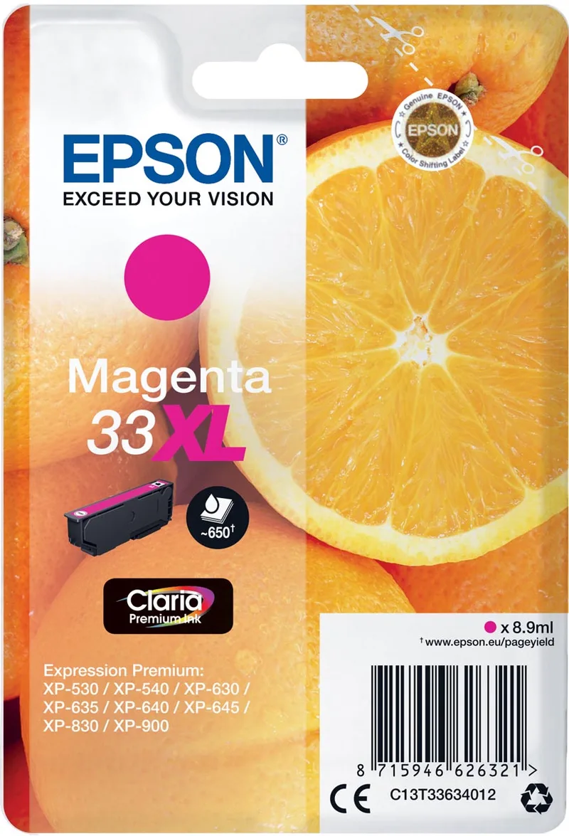 inktcartridge 33XL, 650 pagina's, OEM C13T33634012, magenta de Epson – photo produit