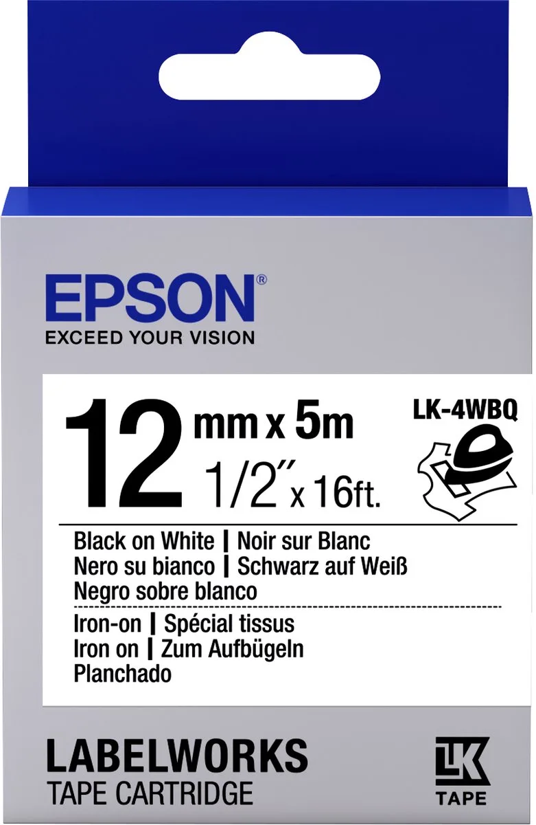 Label Cartridge Iron on LK-4WBQ Black/White 12mm (5m) von Epson in Zwart op wit – Produktfoto