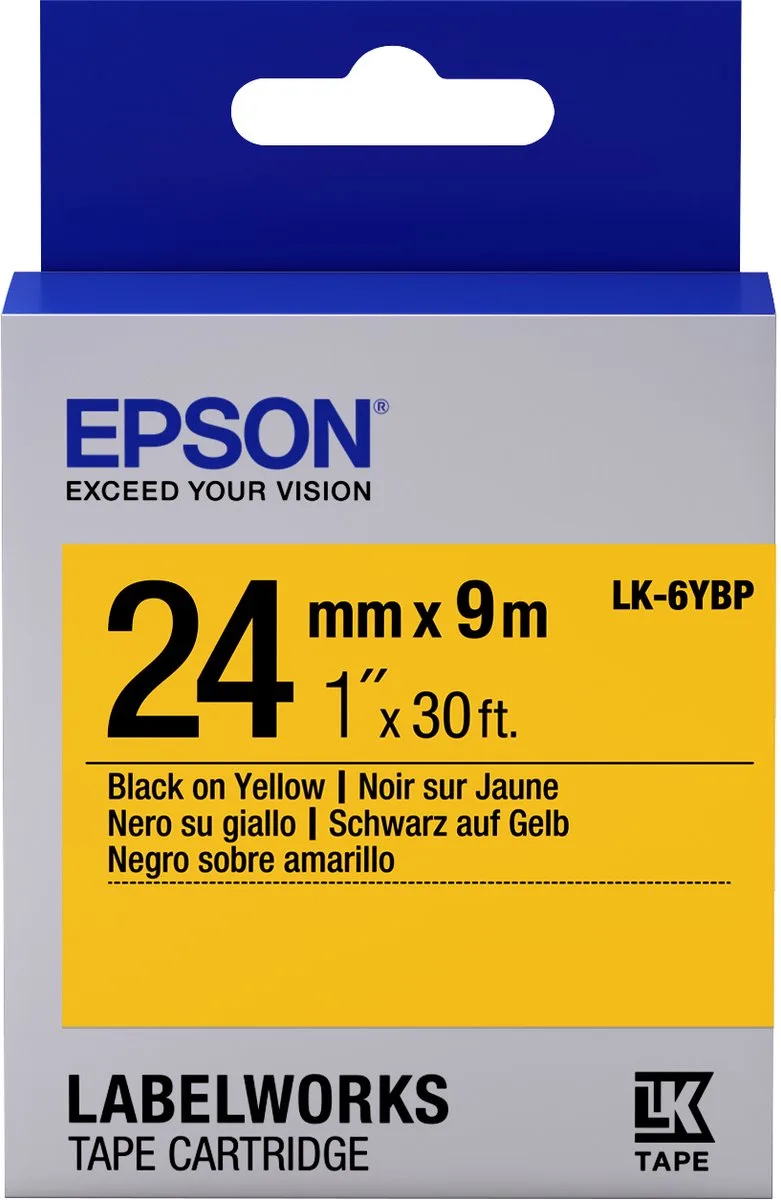 Label Cartridge Pastel LK-6YBP Black/Yellow 24mm (9m) von Epson in Zwart op geel – Produktfoto